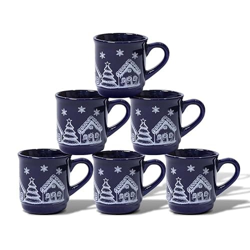 Home VSS Christmas Coffee Mugs Set of 6, 8.5oz Cocoa Ceramic Mug Gift Set, Holiday Coffee Mugs Set for Hot Chocolate, Cocoa, and Coffee Lovers, Gift for Family - House - Image 1