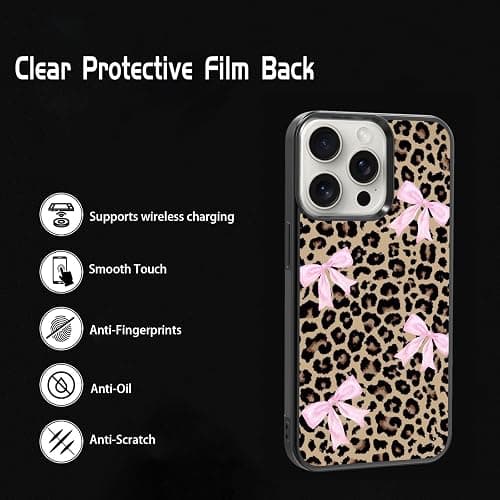 qizjio Preppy Cheetah Leopard Print Phone Case Shockproof Protective Coquette Bow Phone Cover for iPhone 16 Pro thumbnail 2