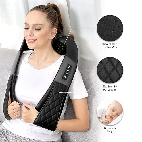Neck Massager with Heat, Shiatsu Back Neck and Shoulder Massager - Gifts for Women/men/Mom/Dad - Electric Deeper Tissue 4D Kneading Massage, Use at Home, Office, Car (Black gray) thumbnail 4