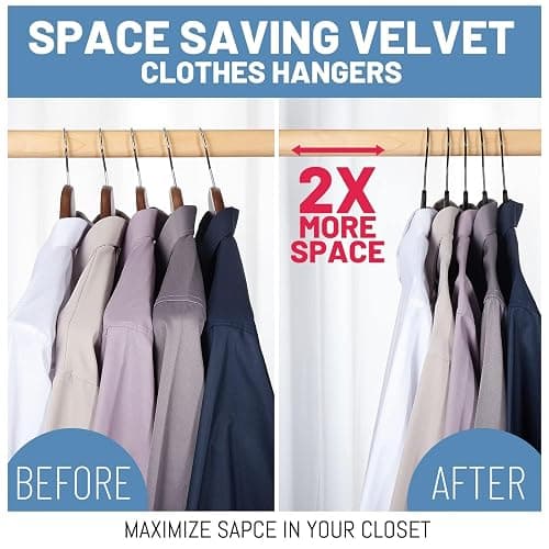 HOUSE DAY Black Velvet Hangers 60 Pack, Velvet Clothes Hangers Non Slip Felt Hangers, Heavy Duty Coat Hangers for Closet, Ultra Slim Hangers Black Hangers Space Saving Hangers for Suits, Shirt - 60 Pack - Black thumbnail 5