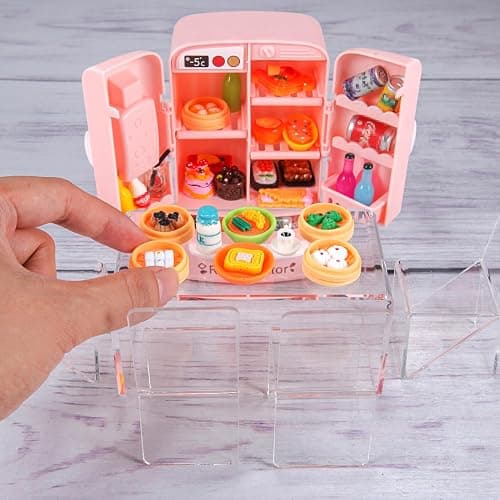 95 Pcs Dollhouse Refrigerator Mini Fridge Table Dining Car Toy with Food Set Kitchen Furniture Miniatures Party Fruits Juice Milk Desserts for Children Drink Cake Pretend Play Game Fake Ice Cubes thumbnail 2
