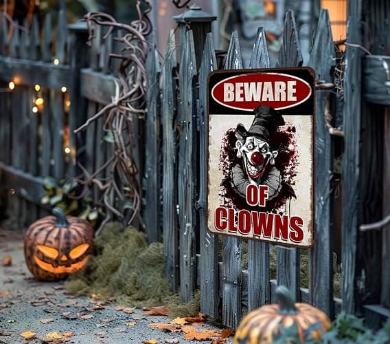 Halloween Signs Clown Decorations Creepy Stuff Scary Decor For Circus Yard Warning Metal Sign Beware Of Clowns 12x8 Inches thumbnail 8