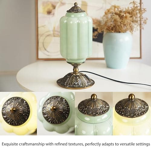 Milk Glass Touch Table Lamp, Elegant Green Jadeite Glass Bedside Desk Lamp 3 Way Dimmable with USB C+A Charging Ports - Bedroom Nightstand & Living Room Essential, 4W Bulb Included (Green, 6.5) thumbnail 8