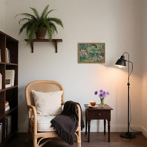 Framed Vintage Floral Landscape Canvas Wall Art, Rose Garden Pond Wall Decor Paintings, Rustic Cottagecore Nature Plant Pictures Prints Aesthetic Home Decor for Living Room Bedroom Bathroom 8x10 inch thumbnail 4