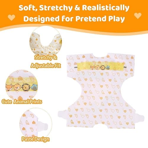 BABESIDE 30 Pcs Reborn Baby Doll Diapers Set for 17-24 Inch Babydolls, Cute Animal Patterns Babydoll Diapers Dolls Underwear for Lifelike Reborn Baby Doll Accessories thumbnail 4