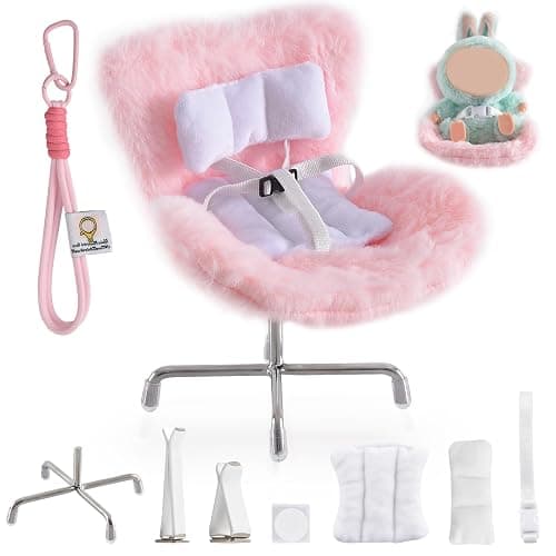 Doll Car Seat Compatible with Bubudoll, Small Seat for 10-17cm Blind Box Toys, Including Air Vent Clip, Desktop Stand, Adjustable Safety Strap, Airflow-Friendly Design, Ideal Car Decor Gifts(Pink) - Image 1