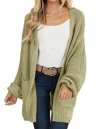 MEROKEETY Women's 2025 Fall Open Front Chunky Knit Sweater Oversized Lantern Sleeve Cardigan Outwear - Image 1