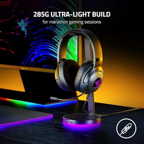 Razer Kraken V3 X Wired USB Gaming Headset: Lightweight Build - Triforce 40mm Drivers - HyperClear Cardioid Mic - 7.1 Surround Sound - Chroma RGB Lighting - Black thumbnail 2