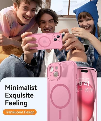 CANSHN Magnetic for iPhone 15 Case, Upgraded [Full Camera Protection] [Compatible with Magsafe] [Translucent Matte] Shockproof Protective Phone Case for iPhone 15 6.1" - Pink thumbnail 7