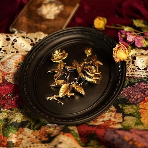 BILXIM Vintage Wall Sculpture, Ornate Black and Gold Rose Relief Oval Wall Art, French Country Resin Floral Plaque Decor for Living Room Bedroom Gallery Wall thumbnail 5