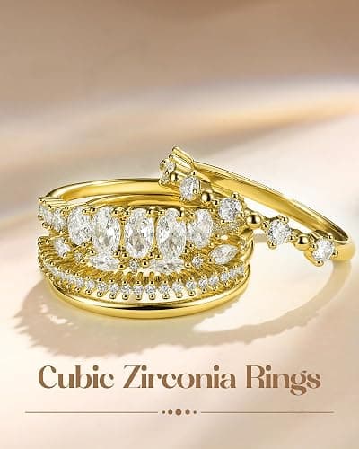 PATISORNA 14K Gold Filled Stackable Rings for Women Non Tarnish - Dainty Cubic Zirconia Wedding Bands Ring Set Minimalist Trendy Statement Engagement Promise Thumb Rings Stacking Size 5-10 thumbnail 4