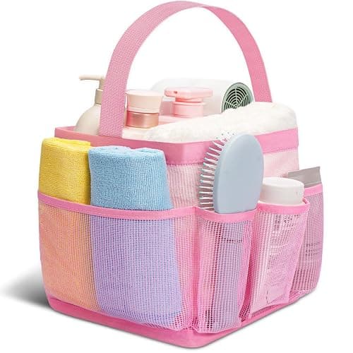 Camping Essentials Shower Caddy Portable for College Dorm Room Essentials for Girls with 8 Pockets,Large-Capacity Shower Caddy Dorm Basket,Quick Dry Bath Bag for Bathroom,Gym,Travel,Swim,Beach-Pink - Image 1