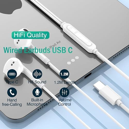 USB C Headphones for iPhone 17 16 15, Wired Headphones USBC for iPad Pro Air Mini, iPad 10th, MacBook, Type C Earbuds for Samsung, Google Pxiel, Earphones for Lenovo, Dell, Microphone, Volume Control thumbnail 3