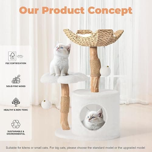 Modern Cat Tree, Wood Cat Tree Tower for Small Cats, Luxury Cat Condo with Scratching Posts and Flower Platforms, Cat Furniture by Easyego thumbnail 6