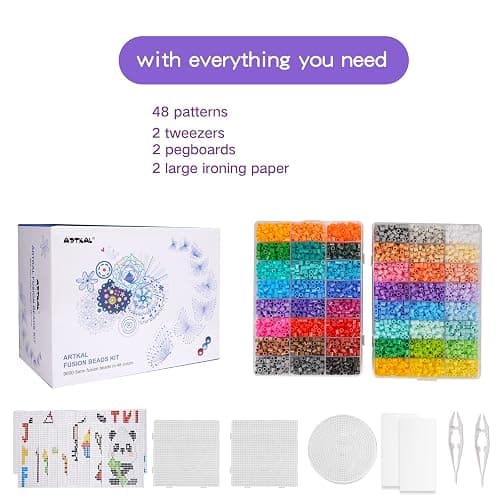 Artkal Fuse Beads Kit 9600 Pieces 5mm Melty Beads Kit, with 100 Patterns 4 Pegboards 2 Tweezers 2 Ironing Paper, Compatible Perler and Hama Beads thumbnail 6