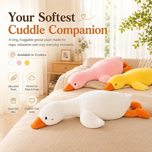 kewo Duck Plush Pillow Stuffed Animal Toy, Cute Giant Goose Plush Duck Stuffed Animal,Super Soft Hugging Pillow for Kids Bedding (Yellow,25.5 in)… thumbnail 2