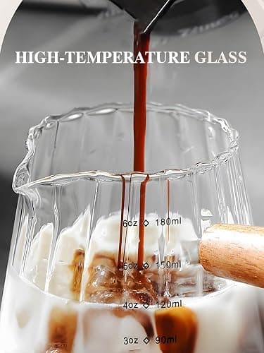 TIWPAJS Espresso Cups 6OZ, Espresso Accessories, Expresso Shots Cup, Espresso Shot Glass with V-Shaped Mouth, Ribbed Milk Frothing Pitcher, Glass Measuring Cup thumbnail 4