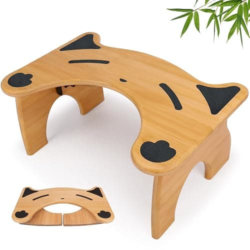 JLKCTHH Bamboo Toilet Stool for Bathroom, 7 Inches Foldable Poop Stool with Non-Slip Pads - Image 1