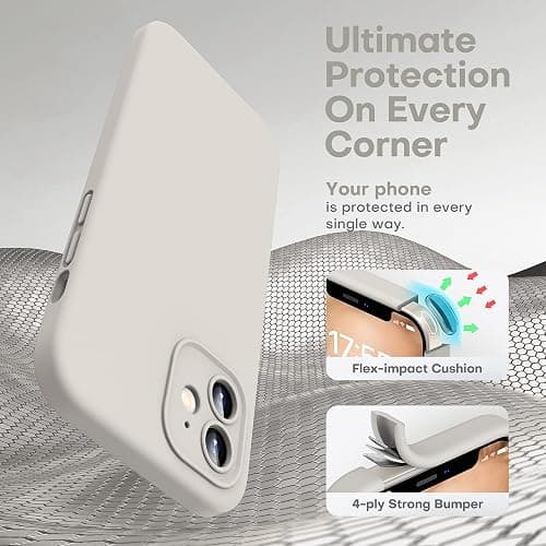 HATOSHI for iPhone 12 Case, [Upgraded Camera Protection] Liquid Silicone Phone Case with 2 Screen Protectors, Soft Anti-Scratch Microfiber Lining Shockproof Phone Cover, 6.1 inch, Stone thumbnail 6