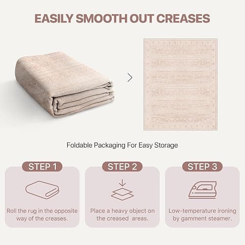 BESBLEE 5x7 Area Rugs for Living Room, Machine Washable Rug, Non Slip Vintage Rugs, Low Pile Lightweight Print Rug for Bedroom, Dining Room, Home Office, Pink thumbnail 9