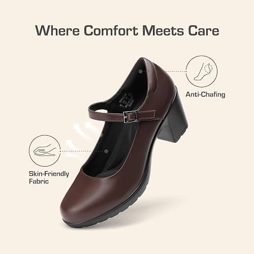 DREAM PAIRS Mary Jane Arch Support Heels | Comfortable pumps, low chunky heels, wide-width options, closed toe dress shoes for professionals, like flight attendants thumbnail 6