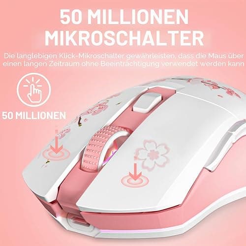 DAREU Sakura Pink Gaming Maus Kabellose mit Magnetic Charging Dock Wiederaufladbar RGB,12K DPI, 6 Programmierbare Tasten, Hochpräziser Sensor 300IPS 1000Hz für PC Notebook Mac thumbnail 4