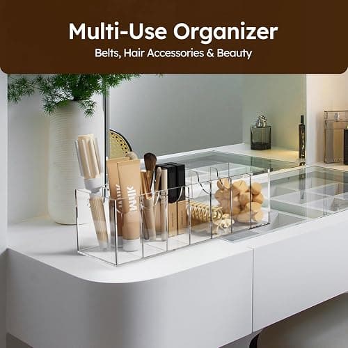 FEMELI Belt Organizer, Acrylic Belt Storage for Closet with Dust Cover, 7 Compartments Belt Container Display Holder for Drawer, Clear Belt Tie Case for Women Men Home thumbnail 4