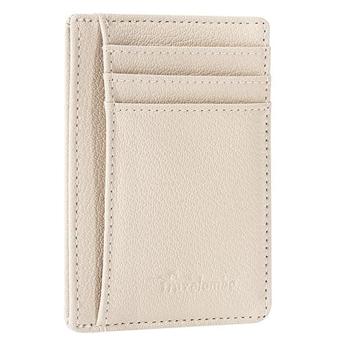 Travelambo Front Pocket Minimalist Leather Slim Wallet RFID Blocking Medium Size - Litchi Beige