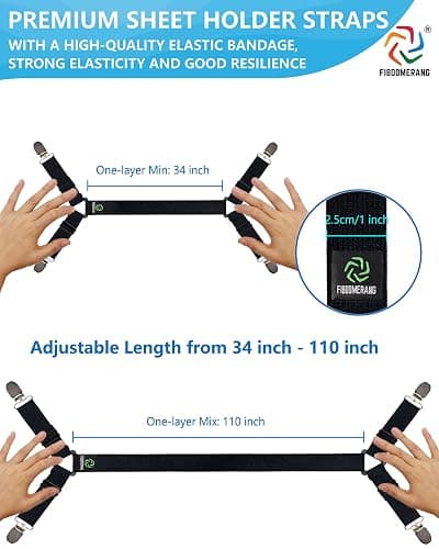 FIBOOMERANG Bed Sheet Straps - Crisscross Fitted Sheet Clips and Sheet Holder Elastic Bands Bedsheet Fasten Suspenders Grippers, 2Pcs/Set Black - Black - All sizes thumbnail 5