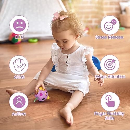 VCOSTORE Fidget Cube for Kids Adults, Fidget Toys for Anxiety, Cube Fidgets Toy Anti Stress Autism OCD ADHD, 12 Sided Sensory Toys for Adult Girls Boys Teens thumbnail 6