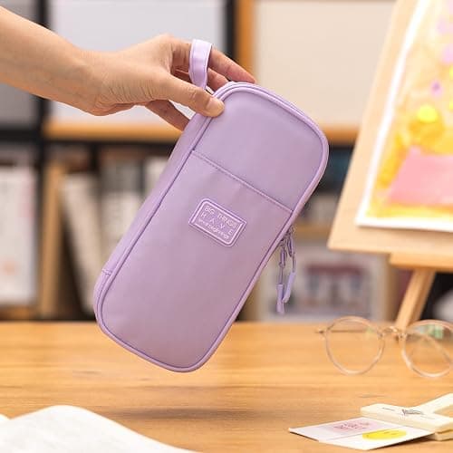 CICIMELON Durable Pen Pencil Case Big Storage Pen Pouch Bag for School Supplies Office College Teen Girls Adults, Purple thumbnail 6