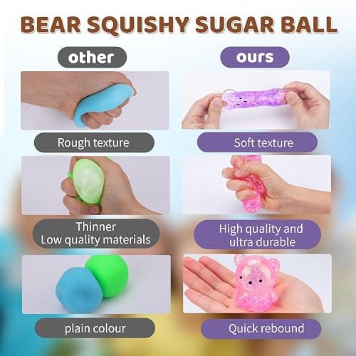 12Pack Fidget Toys Squishy ，Cute Bear Squeeze Ball , Stress Balls for Stress Relief，Pull Stretch Classroom Prize Party Favors Toys for Kids thumbnail 3