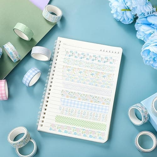 YooNotee 12 Rolls Watercolor Floral Washi Tape Set 15 mm Vintage Flower Decorative Masking Tape for Spring Arts DIY Craft Scrapbook Journal Supplies Gift Wrapping(Pink and Blue,Flowers) thumbnail 5