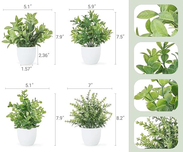 Mkono 4 Packs Fake Plants Small Artificial Potted Plant Home Decor Indoor | White, Realistic Look, Mini Size Decorative Plants for Shelf Bathroom Counter Bedroom Office Desk Table Living Room Kitchen thumbnail 3
