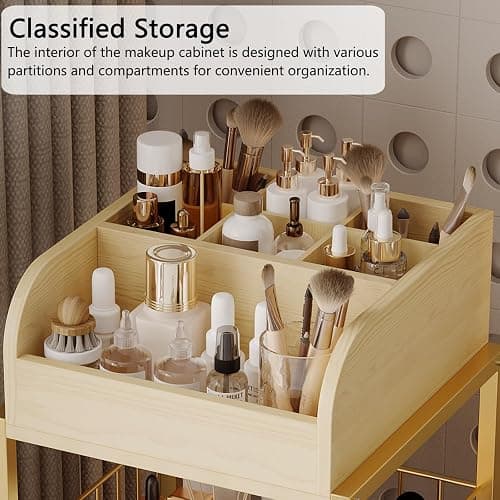 Makeup Organizer Cart with Drawers, Floor Skincare Organizers Make Up Organizers-Vanity Organizer Cosmetic Display Cases Holder for Skin Care Perfume Nail Polish Brush Hair Tool（Gold） thumbnail 3