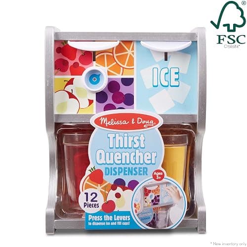 Melissa & Doug Thirst Quencher Wooden Drink Dispenser with Juice Inserts, Ice Cubes & Play Kitchen Accessories, Preschool Learning Toys for Girls & Boys 3+ - FSC Certified thumbnail 4