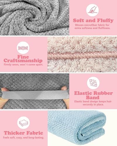 FUFUSING Plush Microfiber Hair Towel Wrap for Women, Extra Large 24×39 in Absorbent Quick Dry Turban for Curly Hair, Super Soft Anti-Frizz Drying Towel, 2-Pack thumbnail 3