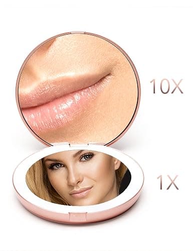 Fancii LED Lighted Travel Makeup Mirror, 1x/10x Magnification - Daylight LED, Compact, Portable, Large 5" Wide Illuminated Folding Mirror - Lumi (Rose Gold) thumbnail 4