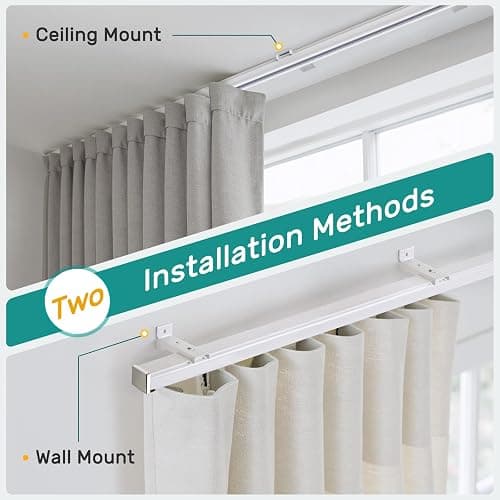 Houmiggle Ceiling Curtain Track System with Wall Mount, Silent Curtain Rail for Room Divider with Three Types of Hooks, 6ft - 9ft, White thumbnail 5