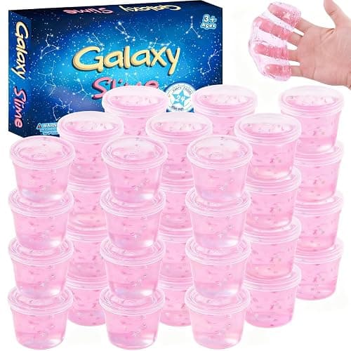 24 Pack Pink Galaxy Slime Party Favors for Girls & Boys, Galaxy Star Slime Cup Bulk, Soft, Wet, Non Sticky, Birthday Gifts, Classroom Rewards for Kids, Goodie Bag Stuffers - Image 1