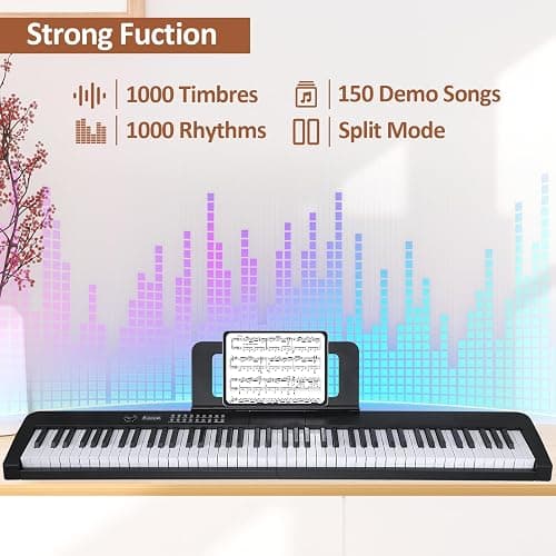 88 Key Piano Keyboard, Electric Digital Piano with Semi Weighted Keys, Keyboard Piano with Sustain Pedal, Power Supply, Stand, Carrying Case, Headphones, USB-MIDI Compatibility, for Beginner Adults thumbnail 2