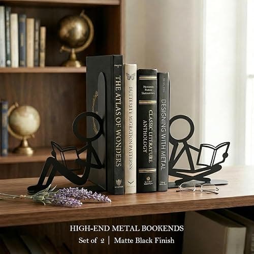 Metal Decorative Bookends Unique Cool Home Desk Bookend Funny People Books Ends Bookshelf Decor for Library Office School Livingroom Ideal Gifts for Book Lovers thumbnail 4