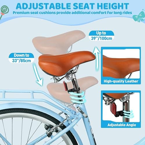EISYROOD 26 Inch Beach Cruiser Bike for Women, Hybrid Womens Bike with 7 Speed, Adjustable Seat, Lightweight Women Beach Cruiser Bike with Anti-Skid Tires, V-Brakes thumbnail 6
