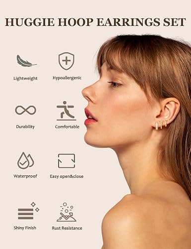 JeryWe Hypoallergenic Hoop Earrings for Women S925 Sterling Silver Post Chunky Cartilage Earring Stacks Non Tarnish 14K Gold Filled Small Hoops Stud Set Jewelry thumbnail 5