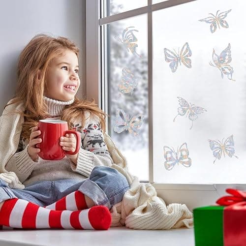 Shawula 32PCS Butterfly Window Clings - Anti-Collision Decals to Save Birds from Window Collisions,Non Adhesive Prismatic Vinyl, Rainbow Stickers thumbnail 6