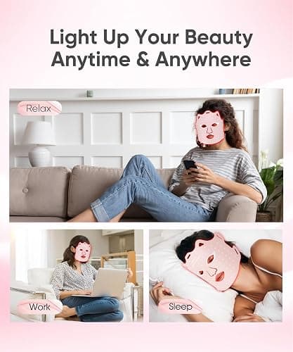 SDKWDH LED Light Therapy Mask, Red Light Therapy for Face - Red Light for Anti-Aging & Wrinkles, Blue for Acne, IR for Deep Repair, At-Home Device, FDA Cleared, Portable & Rechargeable, Pink thumbnail 8