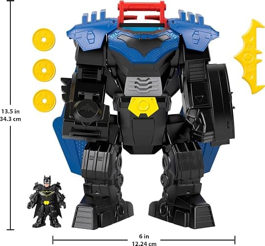 Fisher-Price Imaginext DC Super Friends, Batman Flight Mech with Lights, Sounds Motion & 3-inch Action Figure, 14.5-inch Toy Includes Launcher & Discs thumbnail 2