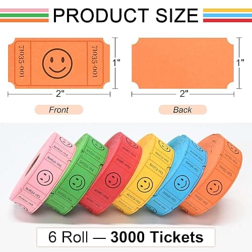 L LIKED 3000 Raffle Ticket Rolls, 6 Assorted Colors, 1x2 Inch Smile Ticket for Events, Entry, Class Reward, Parties, Giveaways&Prizes (Red, Orange, Green、Pink、Yellow、Blue) thumbnail 3
