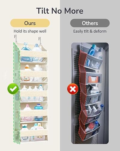 ULG 1 Pack Over Door Organizer with 5 Large Pockets 10 Mesh Side Pockets, Upgraded Linen Texture Over The Door Storage, 44 lbs Weight Capacity Hanging Storage Organizer, Ivory thumbnail 4