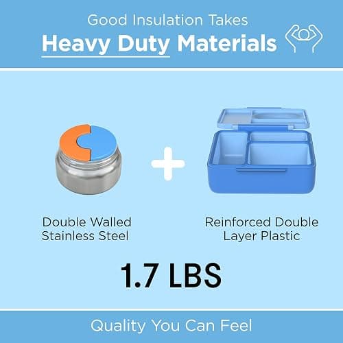 OmieBox Bento Box for Kids - Insulated Bento Lunch Box with Leak Proof Vacuum Insulated Food Jar - 3 Compartments, Two Temperature Zones (Blue Sky) thumbnail 6